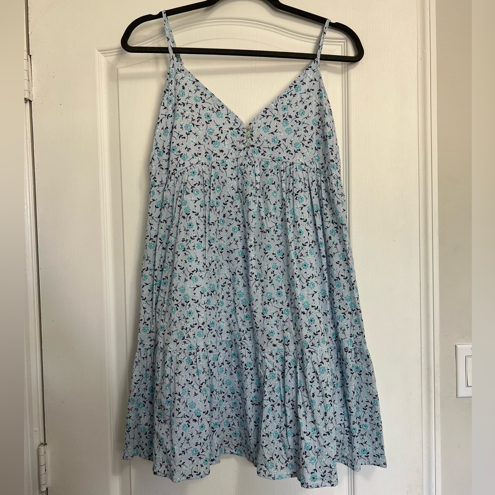 Baby blue / floral. Adjustable strap mini dress